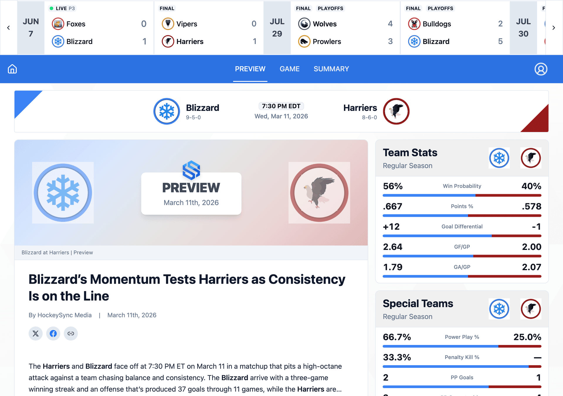 Game Previews & Recaps feature screenshot