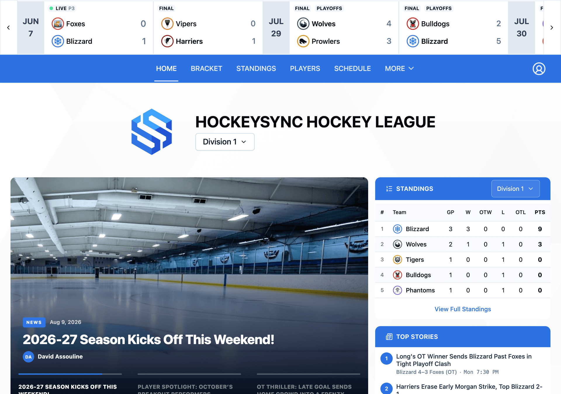 Your League's Website feature screenshot
