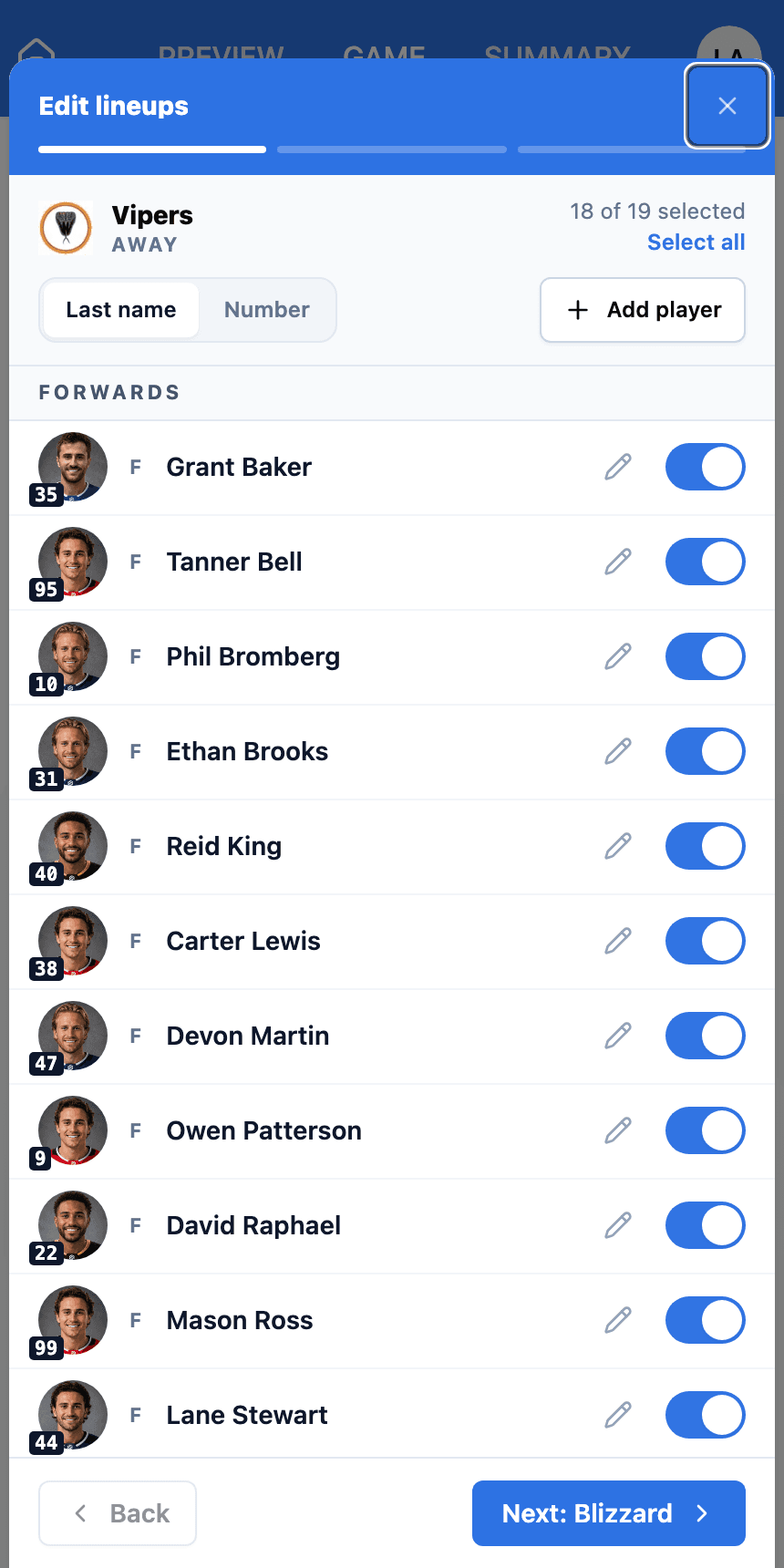 Pre-Game Lineups feature screenshot