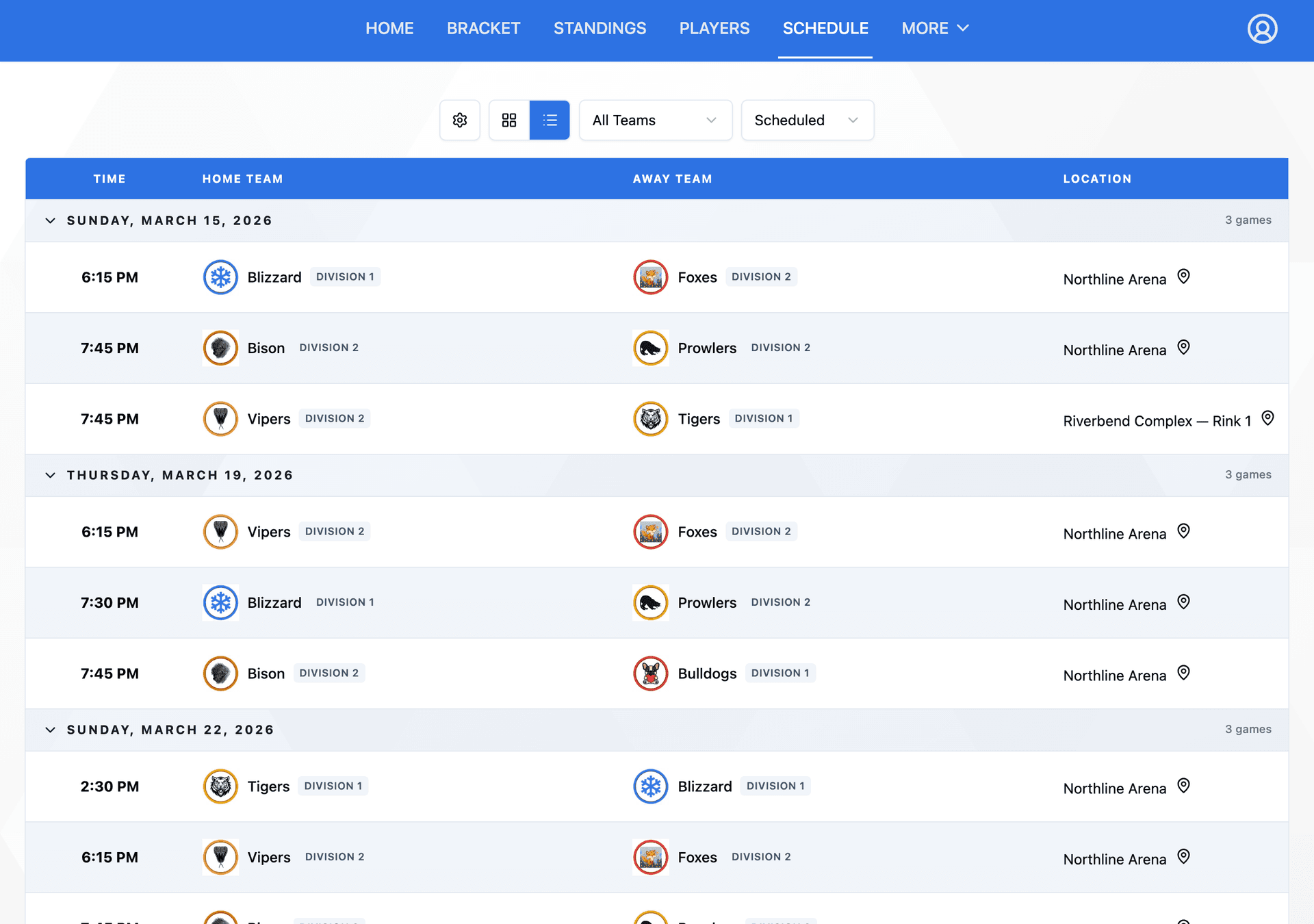Scheduling feature screenshot